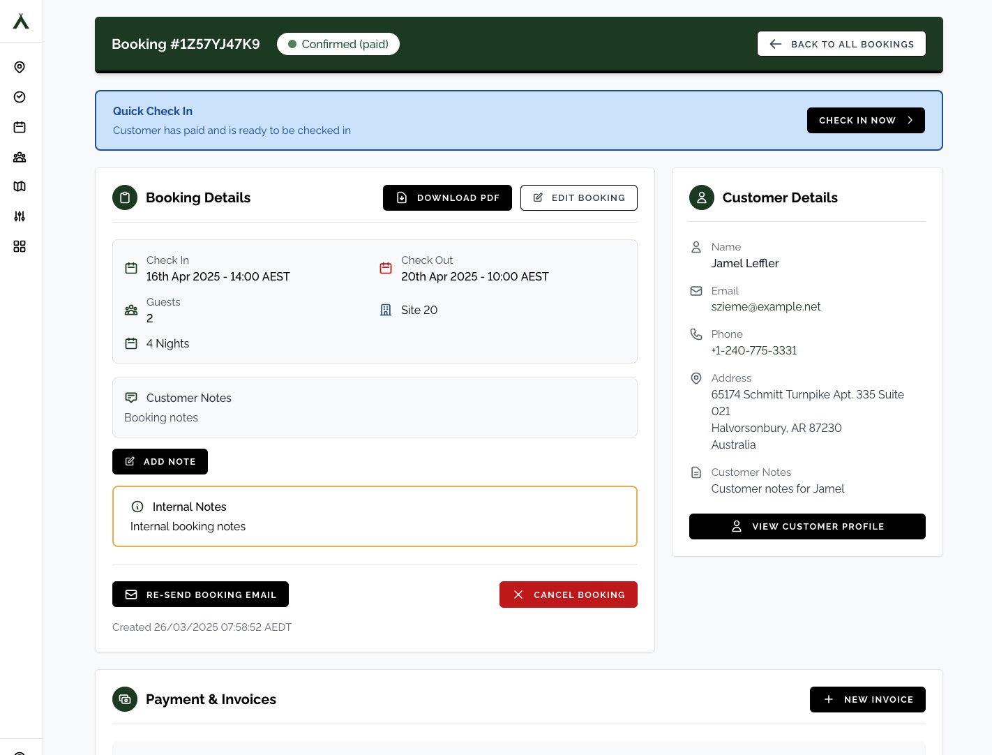 Camper BMS Single Booking